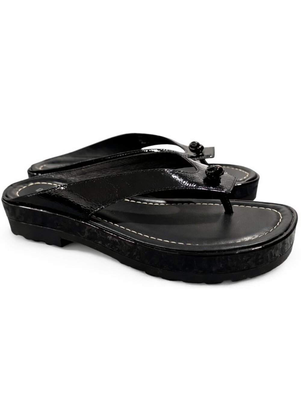 Donald J Pliner Seena Platform Thong Sandals Black Pebbled Patent Leather Sz 9.5